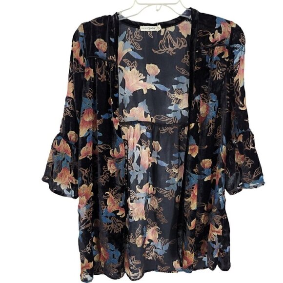 Velvet Burnout Cardigan Small Open Front Floral Boho Art Whimsigoth fairy grunge - Picture 1 of 4